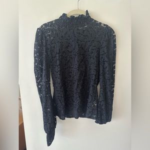 L’Agence black turtleneck lace blouse